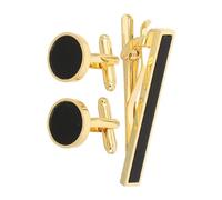 FOYTOKI Ensemble Luxe Clip Cravate Anti-Reflets Boutons de Manchette Ronds pour Homme en Cuivre Noir Finition Miroir pour Réunions Professionnelles