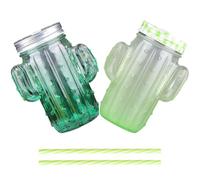 FOYTOKI Gobelet en Verre Forme Cactus 400ml, Lot de 2 Sets de Sets Réutilisable Couleur Aléatoire