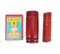 FOYTOKI Jeu de Divination Bouddhiste Seau en Bois Rouge Profond, 100 Bâtonnets de Fortune et Livret Explicatif, Accessoire Traditionnel pour Rituels, Maison, Temple et Réunions Familiales