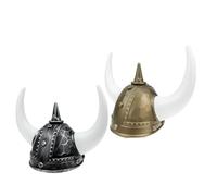 FOYTOKI Lot de 2 Casques à Cornes Viking Doré et Argenté en Plastique Léger Chapeaux de Costume Médiéval Réutilisables pour Fête D’Halloween Bal Masqué et Cosplay Adulte