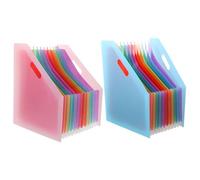 FOYTOKI Lot de 2 Classeurs Accordéon A4 en Plastique, Organiseur de Fichiers Vertical Extensible, Dossier à Grosse Capacité, Couleurs Rose et Bleu, Bureau Maison École, Rangement
