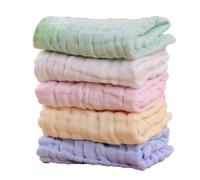 FOYTOKI Lot de 5 Serviettes en Coton 6 Couches, Débarbouillettes Absorbantes pour Bébé, Couture Soignée, pour Sécher Mains et Peau