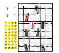 FOYTOKI Organiseur Suspendu avec 36 Compartiments Transparente en Pvc Blanc, Support de Téléphone Portable et Rangement Mural Polyvalent pour Chambre, Bureau ou Placard avec Étiquettes