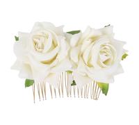 FOYTOKI Peigne à Cheveux pour Mariée Double Fleur en Tissu Rose, Décoration Élégante et Travail Soigné, Accessoire pour Mariage et Fête, Ne Abîme Pas les Cheveux