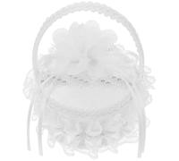 FOYTOKI Petit Panier de Demoiselle d'honneur Blanc en Tissu Coussin Porte-bagues Brodé et Poignée Perle pour Mariages et Engagements Élégants