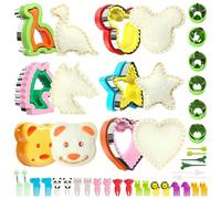 Foyucool 38 Pièce Emporte Piece Sandwiches Cutter, Découpeurs de Sandwich en Acier Inoxydable, Moule à Étoiles en Forme de Coeur d'ours Dinosaure, avec 2 Brosses de Nettoyage et 20 Fourchettes