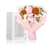 Foyucool Bouquet en Crochet, Composition Florale Finie avec Sac Cadeau, Décoration Bureau, Idée Cadeau pour Femme, Pour Mariage, Fête des Mères et Saint-Valentin, Orange