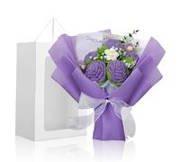 Foyucool Bouquet en Crochet Fait Main, Composition Florale Finie avec Sac Cadeau, Décoration Bureau, Idée Cadeau pour Femme, Pour Mariage, Fête des Mères et Saint-Valentin, Violet