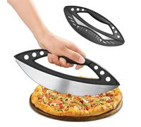 Foyucool Coupe Pizza Demi-Lune Inox 29cm avec Housse | Poignée ergonomique antidérapante, Idéal en cuisine pour trancher pizzas et pains, ou hacher les aromates sans effort