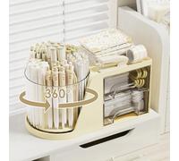 Foyucool Organisateur de Bureau Rotatif à 360°, pot a Crayon Avec 2 Tiroirs, Rangement Maquillage Rotatif, Rangement Bureau Multifonction, Avec 6 Compartiments, pour Bureau, Cosmétiques, École, Jaune