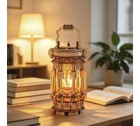 Foyucool Puzzle Bois 3D Lanterne Vintage avec LED | 185 Pièces Maquette Adulte - Boîte à Bijoux Créative Décoration - Cadeau Unique (Pile Non Incluse)