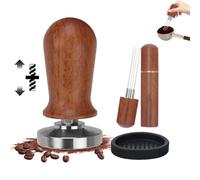 Foyucool Set de 3 Espresso Tamper, 51mm Poignée en Bois Presse à Café, WDT Outil 6 Aiguilles, Tapis en Silicone, Ressort Interne pour Presser Facilement, Acier Inoxydable Haute Résistance