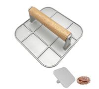 Foyucool Smash Burger Press, 16cm Carré Presse à Hamburger, Poignée en Bois Résistant à la Chaleur, pour Steak, Burger, Viande, Barbecue, Argent