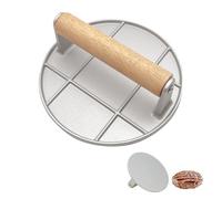 Foyucool Smash Burger Press, 16cm Rond Presse à Hamburger, Poignée en Bois Résistant à la Chaleur, pour Steak, Burger, Viande, Barbecue, Argent