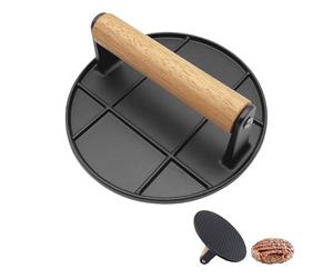 Foyucool Smash Burger Press, 16cm Rond Presse à Hamburger, Poignée en Bois Résistant à la Chaleur, pour Steak, Burger, Viande, Barbecue, Noir