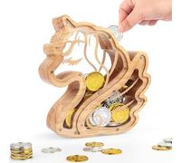 Foyucool Tirelire en Bois, Tirelire Enfant Personnalisée, Tirelires en Bois épais pour Pièces et Argent Liquide, Forme des Animaux, avec des Autocollants DIY, pour Anniversaire et Fête, Licorne