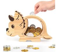 Foyucool Tirelire en Bois, Tirelire Enfant Personnalisée, Tirelires en Bois épais pour Pièces et Argent Liquide, Forme des Animaux, avec des Autocollants DIY, pour Anniversaire et Fête, Dragon