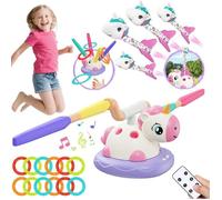 Fozcmisw Jeu D'extérieur Licorne 3 En 1 Enfants - Saut Musical, Lance-Fusée, Lancer D'anneaux - Cadeau Idéal 3-6 Ans Fille Garçon.