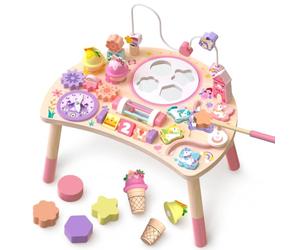 Fozcmisw Table d'Activité Montessori en Bois 10 en 1 Licorne dès 18 Mois | Manipuler, Trier, Tourner et écouter Aide la Motricité Fine Dans Les Jeux Quotidiens