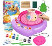 Fozcmisw Tour de Potier Enfant, Kit Poterie Enfant 6-12 Ans avec 3 Argil | Kit loisir créatif DIY avec 3 argiles autodurcissantes, 14 peintures, pédale et USB - cadeau pour fille et garçon