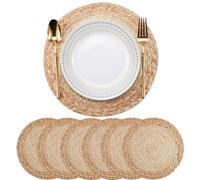 Fozriybefy Boho Set de 6 Napperons Tissés Faits à la Main Tapis de Jacinthe d'eau, Napperon Rond pour Table à Manger Cuisine 13 Pouces