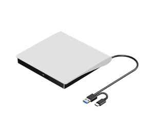 Fozriybefy Lecteur CD DVD +/-RW Externe, USB 3.0 et USB-C Lecteur Graveur de CD et DVD ROM Portable Lecteur Graveur Régraveur Lecteur de Disque Facile à Utiliser, Blanc