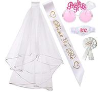 FOZUBOYO Kit « Bride to Be » pour enterrement de vie de jeune fille, 1 voile de mariage en cascade blanche à double bord avec peigne, 1 écharpe en satin, 1 badge, 1 dentelle de jambe, 1 paire de