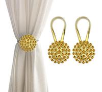 FOZUBOYO Lot de 2 embrasses magnétiques pour rideaux, motif fleur en cristal étincelant, clips de boucle de rideau avec fil à ressort très élastique pour (jaune et jaune)