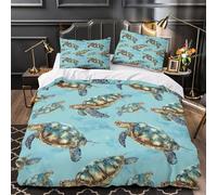 FPAKAKIIE des Tortues Marines nagent 3D Imprimé Drap de Couette 3 pièces Microfibre Entretien Facile Motifs de Vie Marine Housse de Couette 2 taies inaltérable déco Chambre ado Super King（260x220cm）