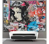 FPAKAKIIE Graffiti japonais 3D Effet Tapisserie Art Mural Tapisserie Murales DécoSourision Murale En Tissu Pour Chambre Salon Serviette De Plage Tenture Murale 130cmx150cm