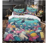 FPAKAKIIE Pollution des océans 3D Imprimé Housse de Couette Microfibre inaltérable Écologie sous-Marine Drap de Couette 2 taies Anti-Decoloration Famille invités Double（200x200cm）