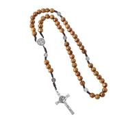 [Fpbiagoq] Chaîne de perles en bois tressé chapelet avec pendentif médaille croix de pardon croix chrétienne religion eucharistie cadeau religion symbole collier, Free Size
