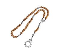 [Fpbiagoq] Chaîne de perles en bois tressé chapelet avec pendentif médaille croix de pardon croix chrétienne religion eucharistie cadeau religion symbole collier, Free Size