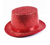 [Fpbiagoq] Chapeau haut de forme Fedora moderne de l'âge victorien apportant un chapeau haut de gamme à bord court chapeau de scène de vacances pour magicien vacillant, rouge,
