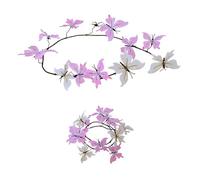 Fpbiagoq Lot de 2 cerceaux de fleurs réalistes en soie synthétique avec tiges progressives et papillons à suspendre au mur pour fêtes de fin d'année, couronne réaliste en tissu de soie