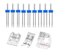 Fpbiagoq Lot de 9 aiguilles doubles pour machine à coudre avec 3 pieds presseurs 2/90 3/90 4/90 pour couture domestique