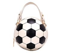 [Fpbiagoq] Sac à bandoulière rond en cuir PU pour femme avec chaîne de football, volley-ball, portefeuille, blanc, a, Conforme à la photo