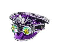 [Fpbiagoq] Strass pour dames mariage mariée chapeau bleu marine brillant sergent paillettes anniversaire fête capitaine club de nuit grand