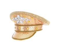 [Fpbiagoq] Strass pour dames mariage mariée chapeau bleu marine brillant sergent paillettes anniversaire fête capitaine club de nuit grand