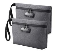 FPHADO Sac d'argent verrouillable, sac à argent coffre-fort, sac d'accessoires avec serrure pour homme et femme, pour voyage, dépôt bancaire, téléphone portable, gris