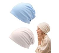 FPIJMG Bonnet de Nuit Satin Premium, Lot de 2 (Bleu Ciel/Crème), Coupe Tombe Évasée, Anti-Frisottis & Hydratation, Préserve Coiffures Traitées & Sommeil Profond