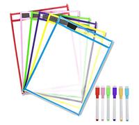 Fpreeza Lot de 6 pochettes effaçables à sec réutilisables, protège-feuilles, pochettes effaçables à sec