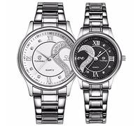 fq-102 Acier Inoxydable Romantique Paire Lui et Le Sien Poignet Montres pour Homme Femme Jeu DE 2 - Blanc & Noir
