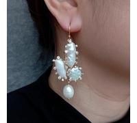 FQHIDMOMX 10x12mm Cultured White Pearl Pave Stud Dangle Earrings 925 Silver Hook