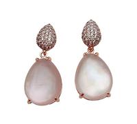 FQHIDMOMX 15x18mm Crystal White Mother Of Pearl Shell Cubic Zirconia Stud Dangle Earrings