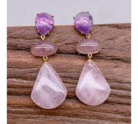 FQHIDMOMX 20x25mm Rose Quartz Amethyst Strawberry Quartz Stud Stone Dangle Earrings Party Jewelry