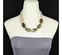 FQHIDMOMX 21" Freshwater Cultured Gray Rice Pearl White Biwa Pearl Blue Tourmaline Rough Bead Necklace