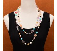 FQHIDMOMX 58" Multi Color Round Sea Shell Mother Of Pearl Mix Color Coin Crystal Beads Long Necklace Women Gift
