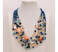 FQHIDMOMX 6 Rows Red Agate Multi color Crystal Gold Plated Blue Glass Chain Necklace Jewelry For Lady