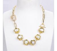 FQHIDMOMX Cultured White Keshi Flower Pearl Gold Edge Plated Link Chain Choker Necklace For Women Gift